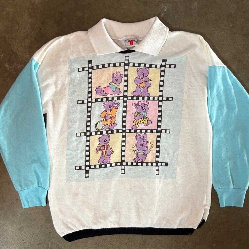 VTG 80's Just T's Phys Ed Bear Kids Rugby Shirt10-14 L